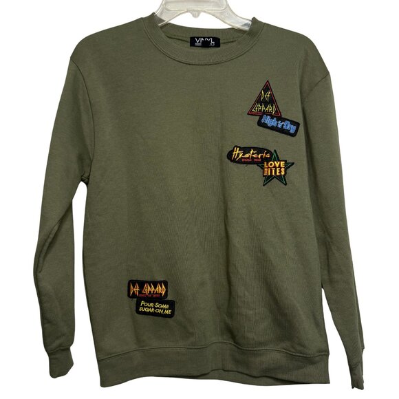 Vinyl Icons Def Leppard Patchwork Crewneck Long Sleeve Mens Sweatshirt - Size Sm - Picture 1 of 6